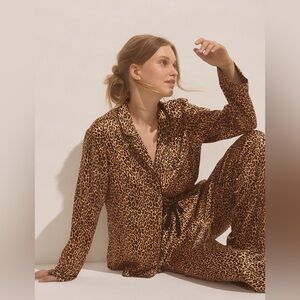 Victoria's Secret Leopard-Print Satin Pajama Set in Brown and Black